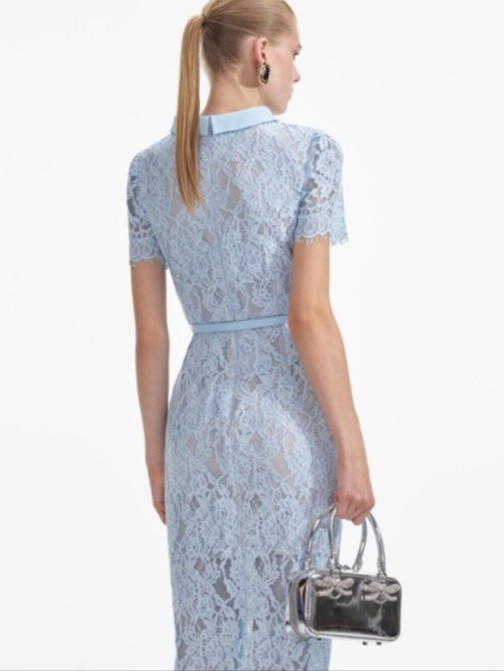Self-Portrait Pale Blue Lace Button-Through Midi Dress - Picture 9 of 15